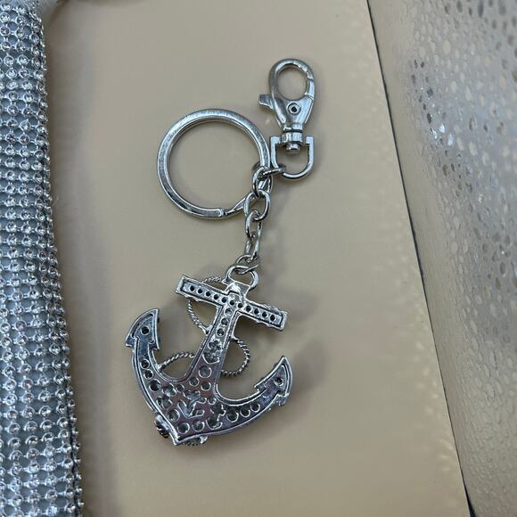 Set of Sparkly Silver Evening Bag / Nautical Anchor Keychain Sparkling Charm - Picture 4 of 9